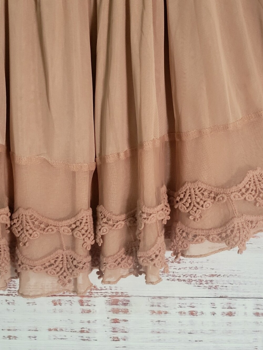 Sheer Mesh Crochet Babydoll Sleeveless Tunic Top Beige Large - Picture 3 of 8